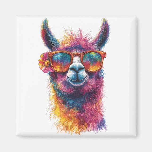 Lebhafte Lama Head Illustration - farbenfroh, einz Magnet (Vorne)
