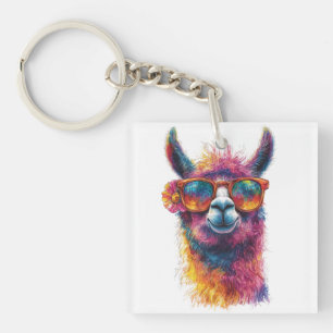 Lebhafte Lama Head Illustration - farbenfroh, einz Schlüsselanhänger