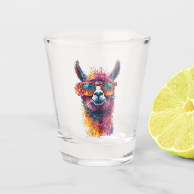Lebhafte Lama Head Illustration - farbenfroh, einz Schnapsglas (Vorderseite)