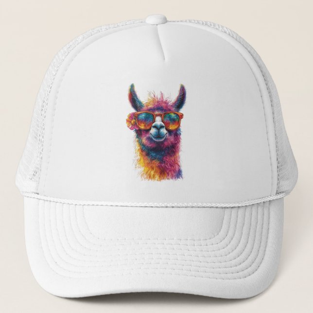 Lebhafte Lama Head Illustration - farbenfroh, einz Truckerkappe (Vorderseite)