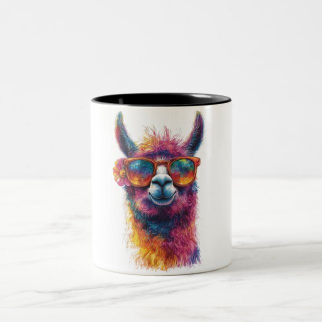 Lebhafte Lama Head Illustration - farbenfroh, einz Zweifarbige Tasse (Mittel)