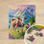 Lebhafte Landschaft mit Kühen<br><div class="desc">Ein herzzerwärmendes, modernes impressionistisches Gemälde einer Mutterkuh und ihres Kalbes in einer ruhigen, ländlichen Alm, das durch helle, lebendige Farben und dicke abstrakte Pinselstriche zum Leben erweckt wird. Die dynamischen Striche festigen die friedliche Verbindung zwischen den Tieren, während die reichen Farbtöne Grün, Blau und Erden eine lebendige, pastorale Szene schaffen....</div>