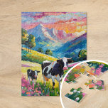 Lebhafte Landschaft mit Kühen<br><div class="desc">Ein herzzerwärmendes, modernes impressionistisches Gemälde einer Mutterkuh und ihres Kalbes in einer ruhigen, ländlichen Alm, das durch helle, lebendige Farben und dicke abstrakte Pinselstriche zum Leben erweckt wird. Die dynamischen Striche festigen die friedliche Verbindung zwischen den Tieren, während die reichen Farbtöne Grün, Blau und Erden eine lebendige, pastorale Szene schaffen....</div>