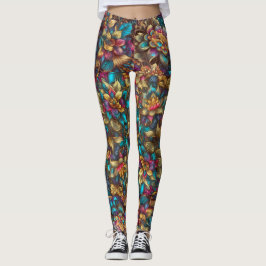 Lebhafte Leggings aus dem Metallic-Blumengarten - 