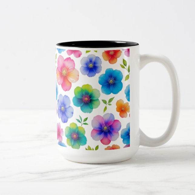 "Lebhafte, lichtdurchlässige Wasserfarben | Floral Zweifarbige Tasse (Rechts)