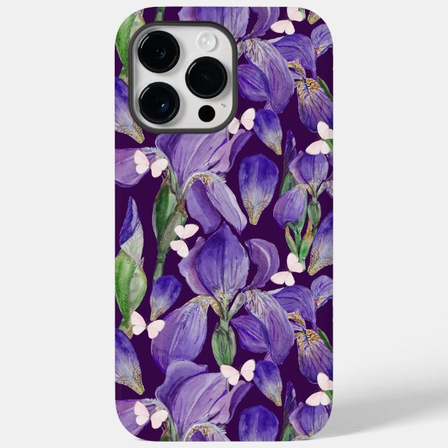 Lebhafte Lila Iris-Blume und Schmetterlinge Case-Mate iPhone 14 Pro Max Hülle (Rückseite)