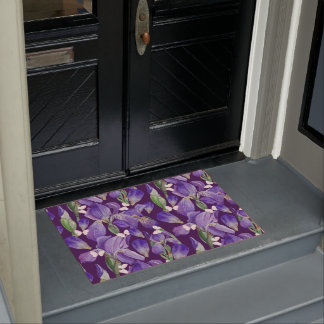 Lebhafte Lila Iris-Blume und Schmetterlinge Fußmatte