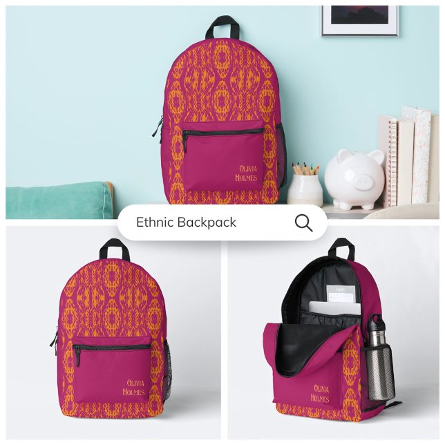 Lebhafte Lila Orange Ethnic Mosaic Geometric Bedruckter Rucksack (Von Creator hochgeladen)