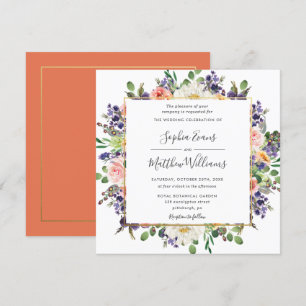 Lebhafte Lila Peach Elfenbeinblüte Blumenhochzeit Einladung