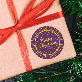 Lebhafte Lila Sternexplosion Script Frohe Weihnach Runder Aufkleber