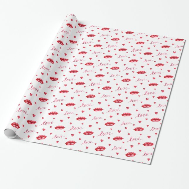 Lebhafte Lippen und das Wort Liebe Geschenkpapier (Ungerollt)