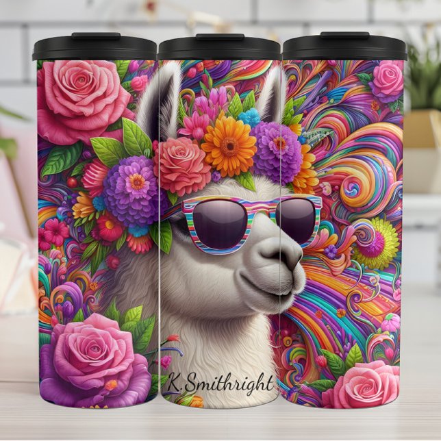 Lebhafte Llama-Blume-Sonnenbrille Thermosbecher (Von Creator hochgeladen)