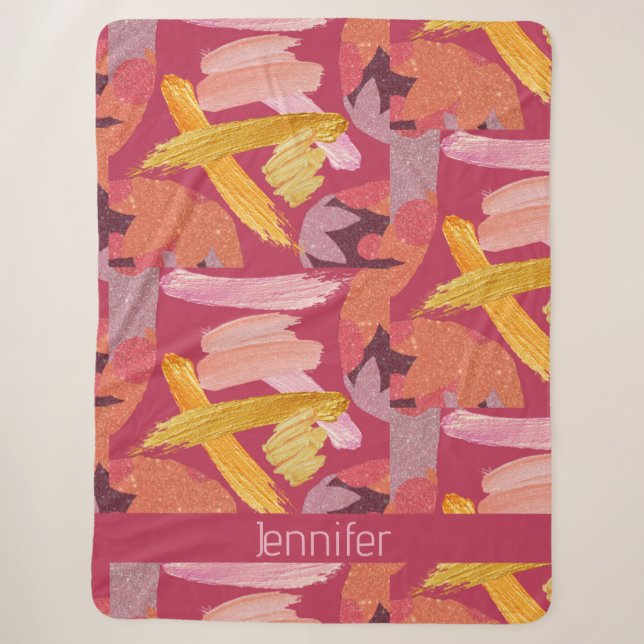 Lebhafte Magenta und Gold Abstrakt Sherpadecke (Vorderseite)