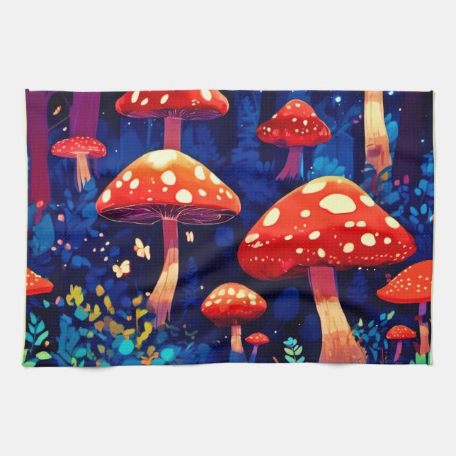 Lebhafte Magic Mushroom Forest Art Geschirrtuch (Horizontal)