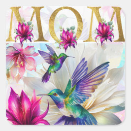 Lebhafte Mama Hummingbird Quadratischer Aufkleber