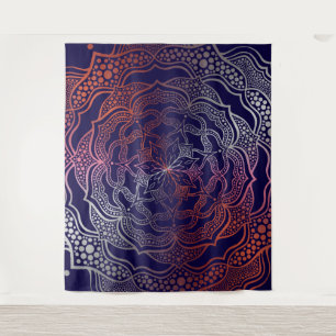 Lebhafte Mandala Boho Chic Elegant Navy Rose Gold Wandteppich