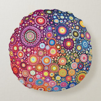 Lebhafte Mandala Boho Circles Round Pillow Rundes Kissen