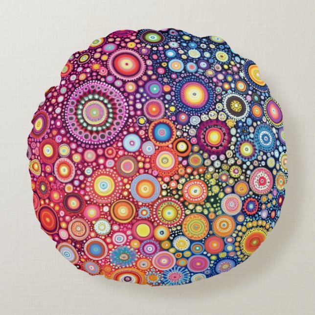 Lebhafte Mandala Boho Circles Round Pillow Rundes Kissen (Vorderseite)