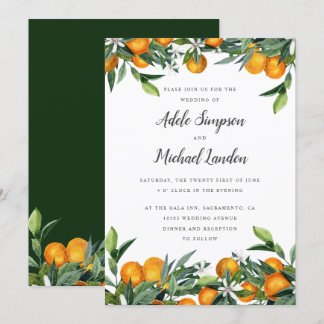 Lebhafte Mandarine Citrus Blätter Aquarellfeier Einladung