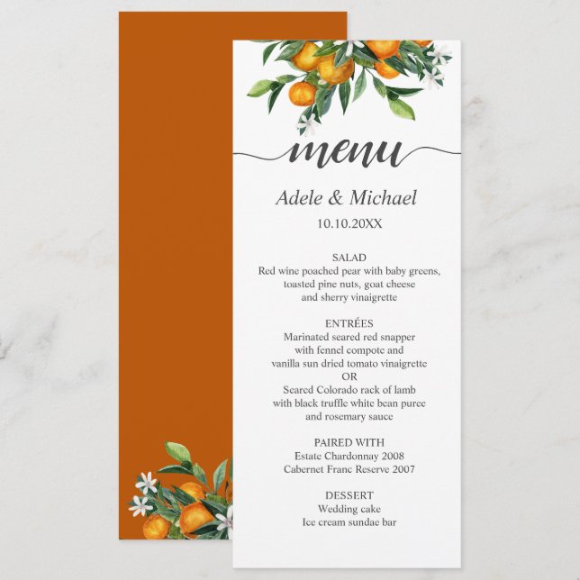 Lebhafte Mandarine Citrus Orange Green Wedding Einladung (Vorne/Hinten)