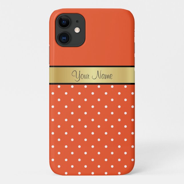 Lebhafte Mandarine Tango Orange & White Dots, Gold Case-Mate iPhone Hülle (Rückseite)