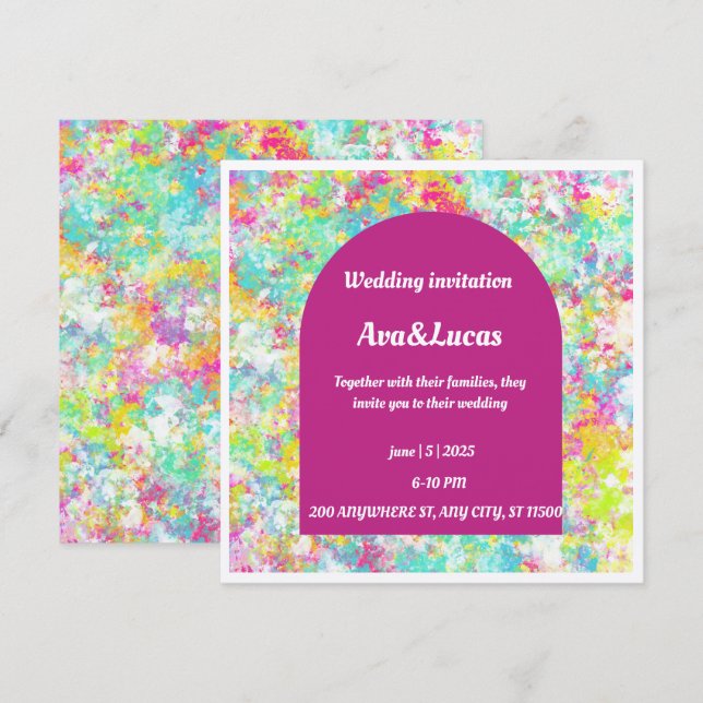 Lebhafte, mehrfarbige Hochzeitseinladung mit fett Save The Date (Vorne/Hinten)
