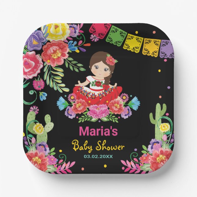 Lebhafte mexikanische Blume Señorita Girl Babydusc Pappteller (Vorderseite)