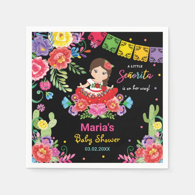 Lebhafte mexikanische Blume Señorita Girl Babydusc Serviette (Vorderseite)
