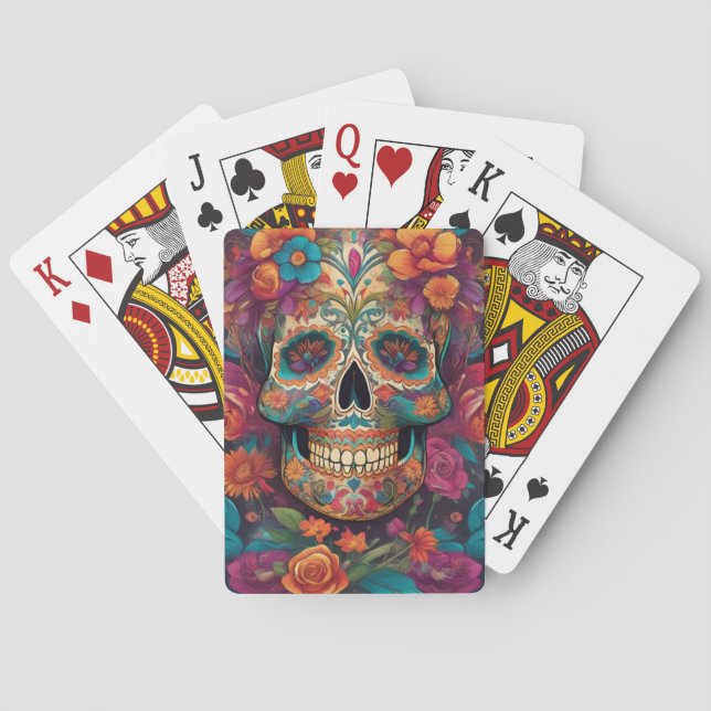 Lebhafte mexikanische Feier: Sugar Skull Art Spielkarten (Rückseite)