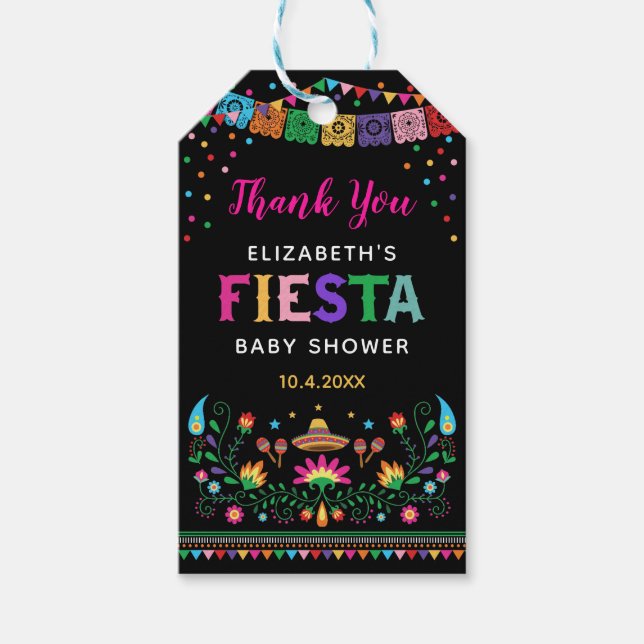 Lebhafte mexikanische Fiesta Baby Shower Geburtsta Geschenkanhänger (Vorderseite)
