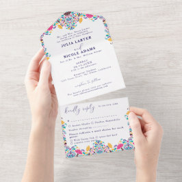 Lebhafte mexikanische Fiesta Style Rainbow Wedding All In One Einladung