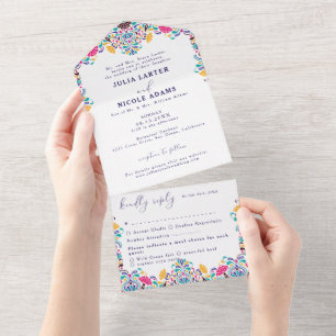 Lebhafte mexikanische Fiesta Style Rainbow Wedding All In One Einladung