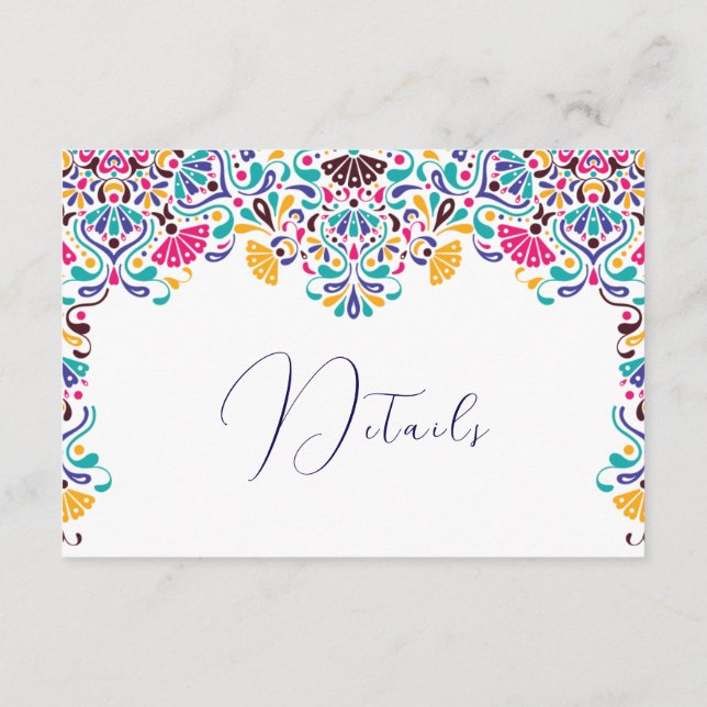 Lebhafte mexikanische Fiesta Style Rainbow Wedding Begleitkarte (Rückseite)