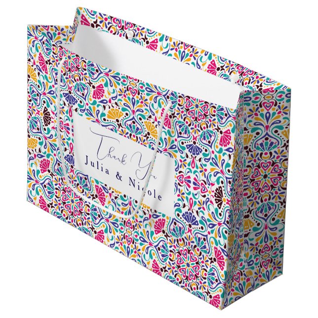 Lebhafte mexikanische Fiesta Style Rainbow Wedding Große Geschenktüte (Vorderseite Schrägansicht)