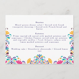 Lebhafte mexikanische Fiesta Style Rainbow Wedding Menükarte