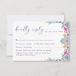 Lebhafte mexikanische Fiesta Style Rainbow Wedding RSVP Karte