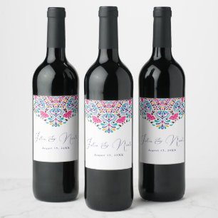 Lebhafte mexikanische Fiesta Style Rainbow Wedding Weinetikett