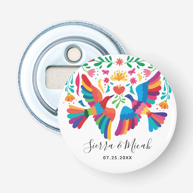 Lebhafte mexikanische Inspiriert Vögel und Blumen Flaschenöffner (Vorderseite)