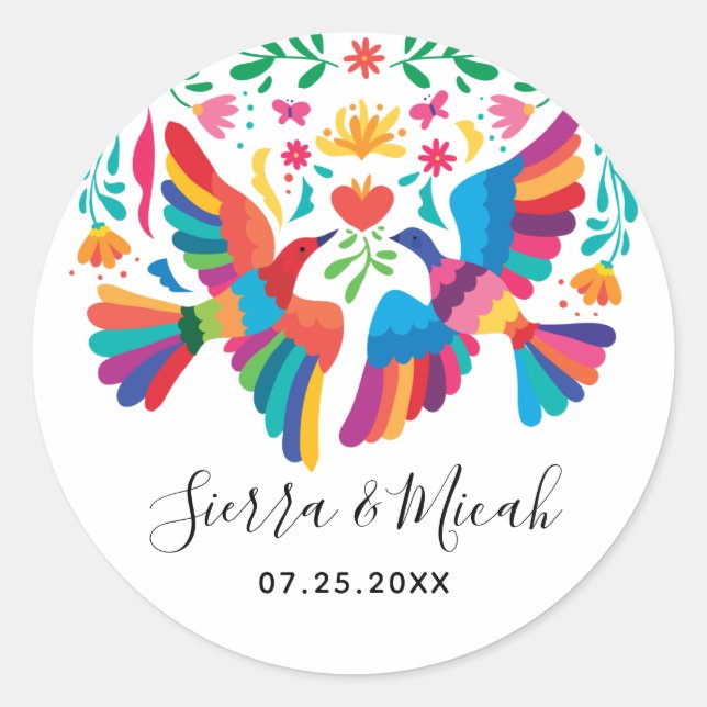 Lebhafte mexikanische Inspiriert Vögel und Blumen Runder Aufkleber (Vorderseite)