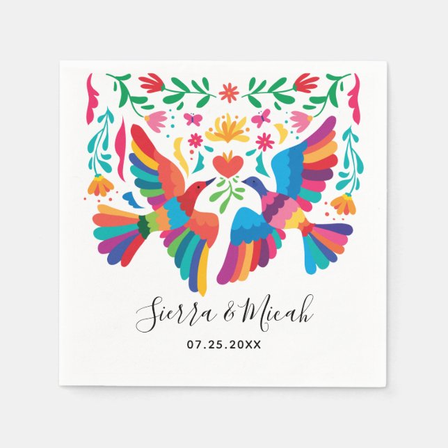 Lebhafte mexikanische Inspiriert Vögel und Blumen Serviette (Vorderseite)