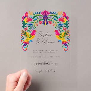 Lebhafte mexikanische Vögel Otomi Blumenfiesta Hoc Acryleinladungen