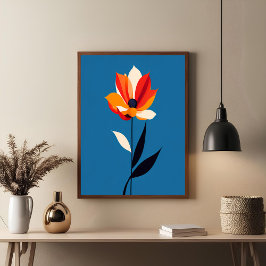 Lebhafte Minimalistische Blume auf Blue Art Poster