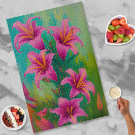 Lebhafte, moderne Art Pink Lilies Ölgemälde