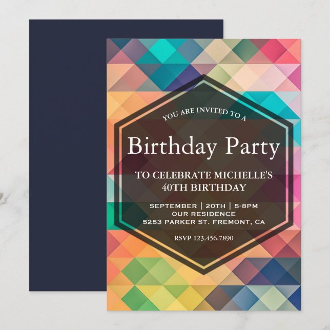 Lebhafte Mosaik Geometric Birthday Party Einladung (Vorne/Hinten)