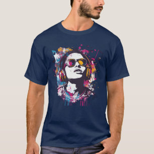 Lebhafte Musikkunst mit Kopfhörer-Retro T-Shirt
