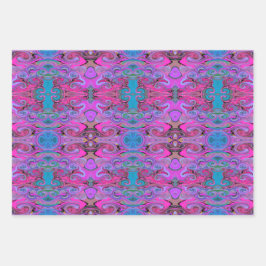 Lebhafte Muster flüssiger Kunst in Lila, rosa und Geschenkpapier Set