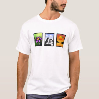 Lebhafte Naturkunst - Blume, Berg, Sonnenuntergang T-Shirt