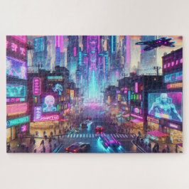 Lebhafte Neon Cyberpunk Cityscape Fantasy |