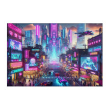 Lebhafte Neon Cyberpunk Cityscape Fantasy |