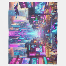 Lebhafte Neon Cyberpunk Cityscape Fantasy | Fleecedecke